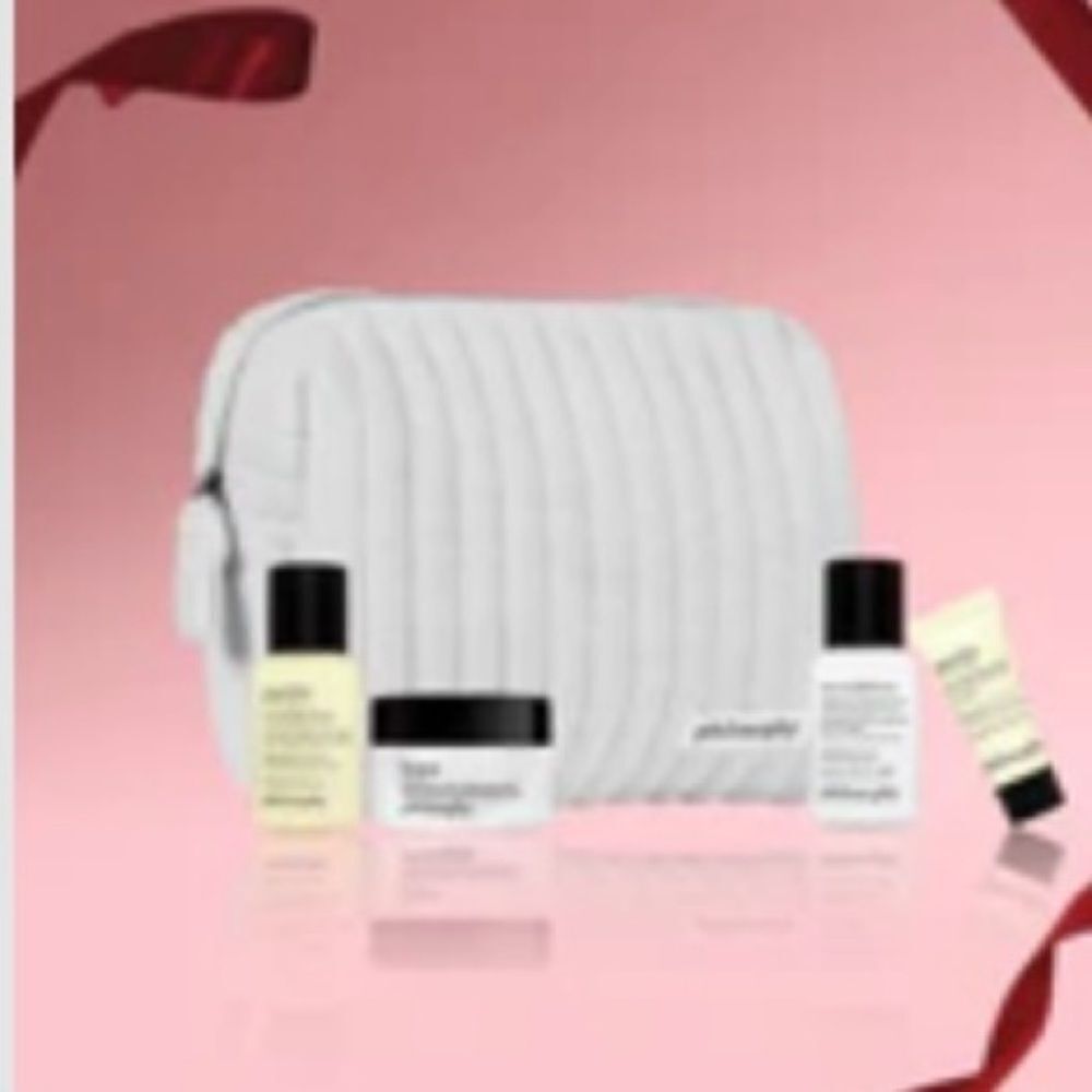 Philosophy 5 Piece Winter Skincare Routine with Quilted White Zipper Pouch